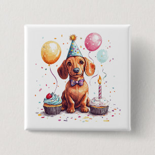 Gelukkige verjaardag Teckel Hond Vierkante Button 5,1 Cm