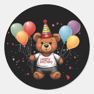 Gelukkige verjaardag teddybeer ronde sticker
