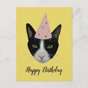 Gelukkige Verjaardag - Tuxedo Cat met Party Pet Uitnodiging Briefkaart
