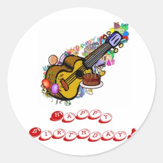 Gelukkige Verjaardag Ukulele Stickers! Ronde Sticker