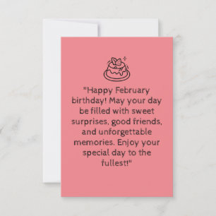 "Gelukkige verjaardag van februari! Roze wenskaa Kaart