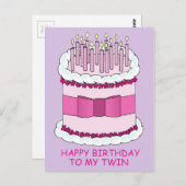 Gelukkige verjaardag van mijn tweeling taart en ka briefkaart (Voorkant / Achterkant)