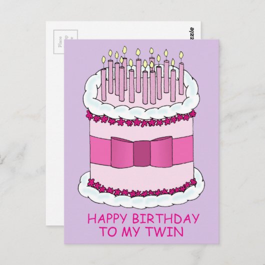 Gelukkige verjaardag van mijn tweeling taart en ka briefkaart (Voorkant / Achterkant)