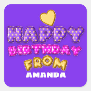 Gelukkige verjaardag van naam ballonnen roze hart  vierkante sticker