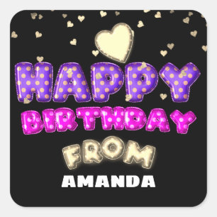 Gelukkige verjaardag van naam ballonnen roze hart  vierkante sticker