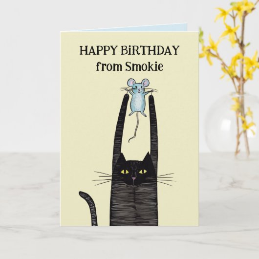 Gelukkige verjaardag van uw kat, zwarte katten kaart (Gele Bloem)