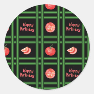 Gelukkige verjaardag - Verse tomatenpatroon Ronde Sticker