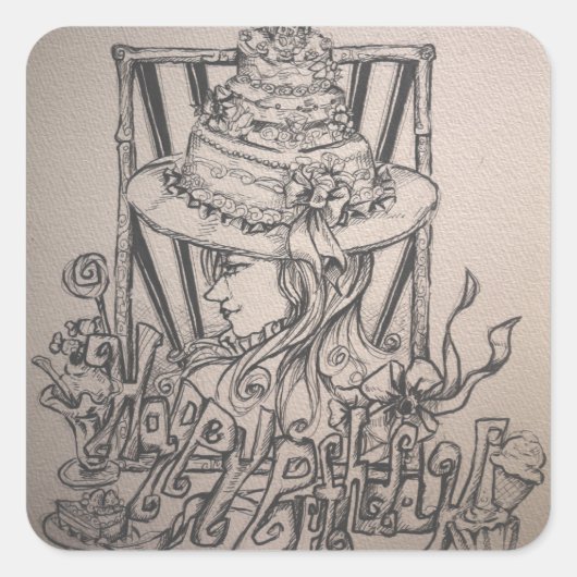 gelukkige verjaardag vierkante sticker (Voorkant)