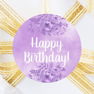 Gelukkige Verjaardag violette bloemen Ronde Sticker
