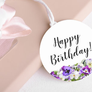 Gelukkige Verjaardag violette slipjes bloemen wit Ronde Sticker