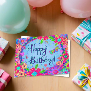 Gelukkige Verjaardag Vlinder Bloemen Meisje Kaart