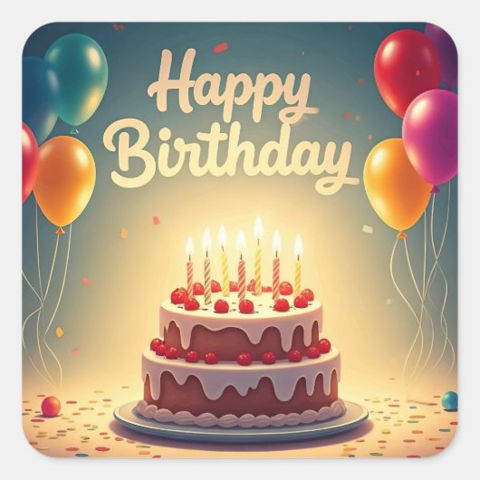 Gelukkige verjaardag voor kinderen - Kleurrijke Ba Vierkante Sticker (Voorkant)