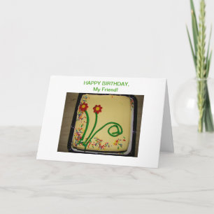 Gelukkige verjaardag vriend, gele taart kaart