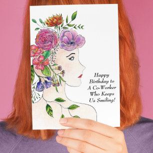 Gelukkige Verjaardag Vrouw Met Bloemen Collega Kaart