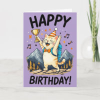 Gelukkige verjaardag Wandelaar Kat met Trofee & To