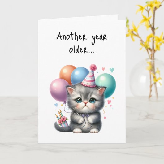 Gelukkige verjaardag weer een jaar ouder kitten vi kaart (Gele Bloem)