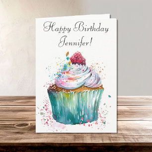 Gelukkige Verjaardag Whimsical Cupcake met Kaars Kaart