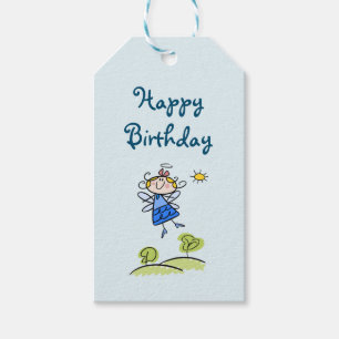 Gelukkige Verjaardag Whimsical Gelukkig Vliegend E Cadeaulabel