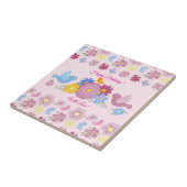 Gelukkige verjaardag wilde bloemen tuin vogels pat tegeltje (Zijkant)