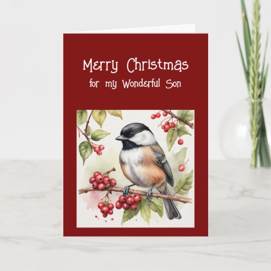 Gelukkige Verjaardag Wonderful Son Chickadee Bird Feestdagen Kaart (Voorkant)