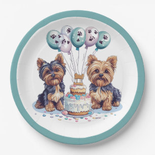 Gelukkige Verjaardag Yorkie Dog Papieren Bordje