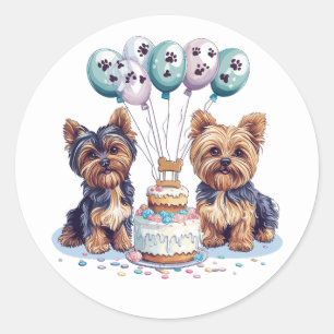 Gelukkige Verjaardag Yorkie Dog Ronde Sticker
