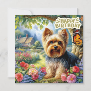 Gelukkige Verjaardag Yorkshire Terrier Puppy en tu Kaart