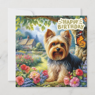 Gelukkige Verjaardag Yorkshire Terrier Puppy en tu Kaart