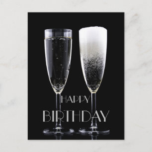 Gelukkige Verjaardag Zwart Wit Champagne Fluit Bri Briefkaart