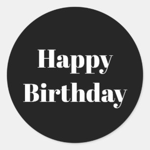 Gelukkige Verjaardag Zwart Wit Minimalist Modern C Ronde Sticker