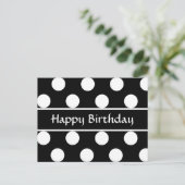 Gelukkige Verjaardag Zwart & Wit Polka Dot Post Ka Briefkaart (Staand voorkant)