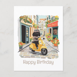 Gelukkige verjaardag Zwarte Doodle Stepscooter Briefkaart