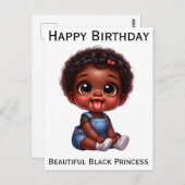 Gelukkige verjaardag zwarte prinses melanine bruin briefkaart (Voorkant / Achterkant)
