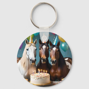 Gelukkige Verjaardags Paarden Dragen Feest Petten, Sleutelhanger
