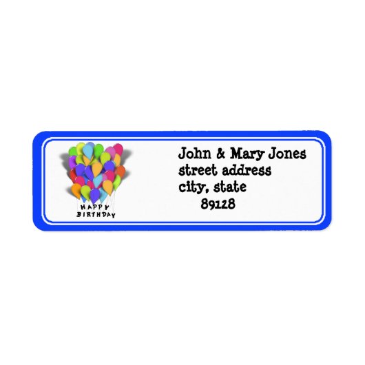 Gelukkige Verjaardagsballonnen (blauwe versiering) Etiket (Voorkant)