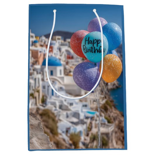Gelukkige Verjaardagsballonnen in Santorini, Griek Medium Cadeauzakje (Voorkant)