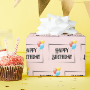 Gelukkige Verjaardagsballonnen op Roze Cadeaupapier