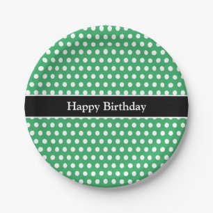Gelukkige Verjaardagsbericht Polka Dot groen en wi Papieren Bordje