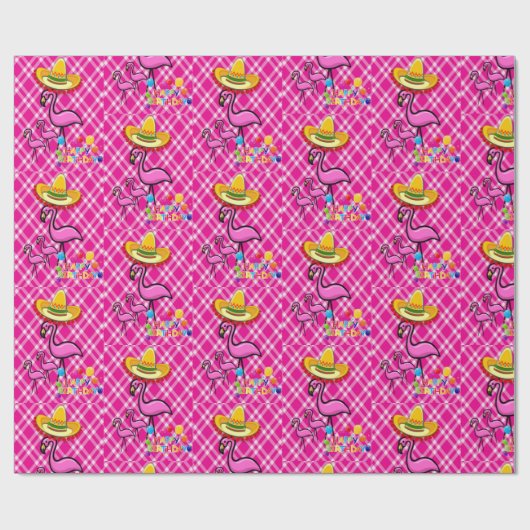 Gelukkige Verjaardagscadeau inpakpapier Flamingo (Vlak)
