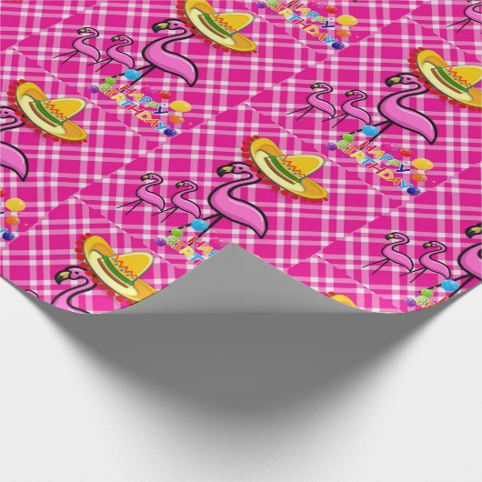 Gelukkige Verjaardagscadeau inpakpapier Flamingo (Hoek)