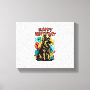 Gelukkige verjaardagsfeest Duitse Herdershond Shep Canvas Afdruk