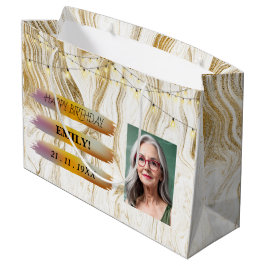 Gelukkige Verjaardagsfoto Elegant Zwart Wit Feest Groot Cadeauzakje