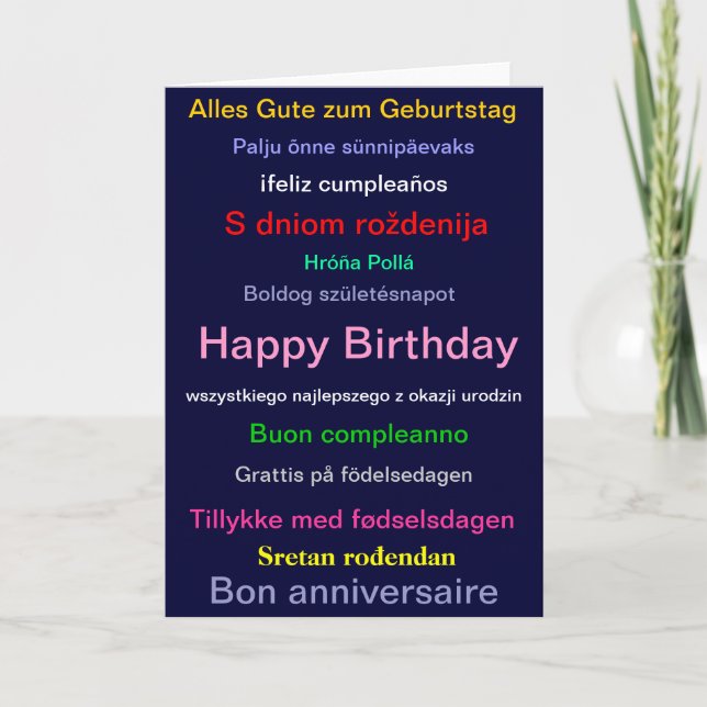 Gelukkige verjaardagskaart in verschillende talen kaart (Voorkant)