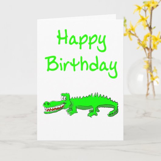 Gelukkige Verjaardagskaart met cartoon krokodil Kaart (Gele Bloem)