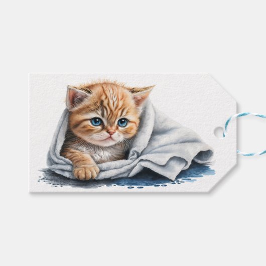 Gelukkige Verjaardagskitten onder deken Cadeaulabel (Voorkant (Horizontaal))