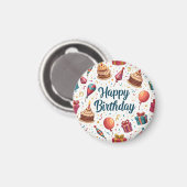 Gelukkige Verjaardagsmagnet met Ballonnen en Taart Magneet (Voorkant / Achterkant)