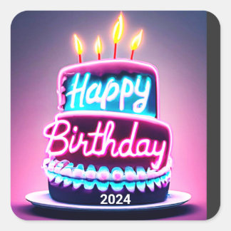 Gelukkige Verjaardagstaart 2024 Dagfeest Vierkante Sticker