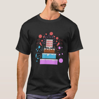 Gelukkige verjaardagstaart met vuurwerk t-shirt