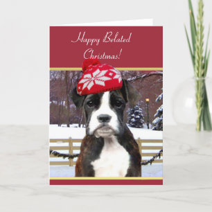 Gelukkige Verlaat Kerst Boxer hond Feestdagen Kaart
