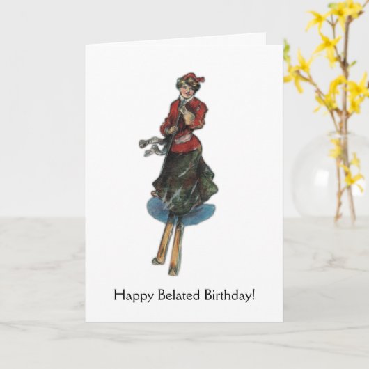 Gelukkige Verlate Verjaardag voor een Vrouw Skier, Kaart (Gele Bloem)